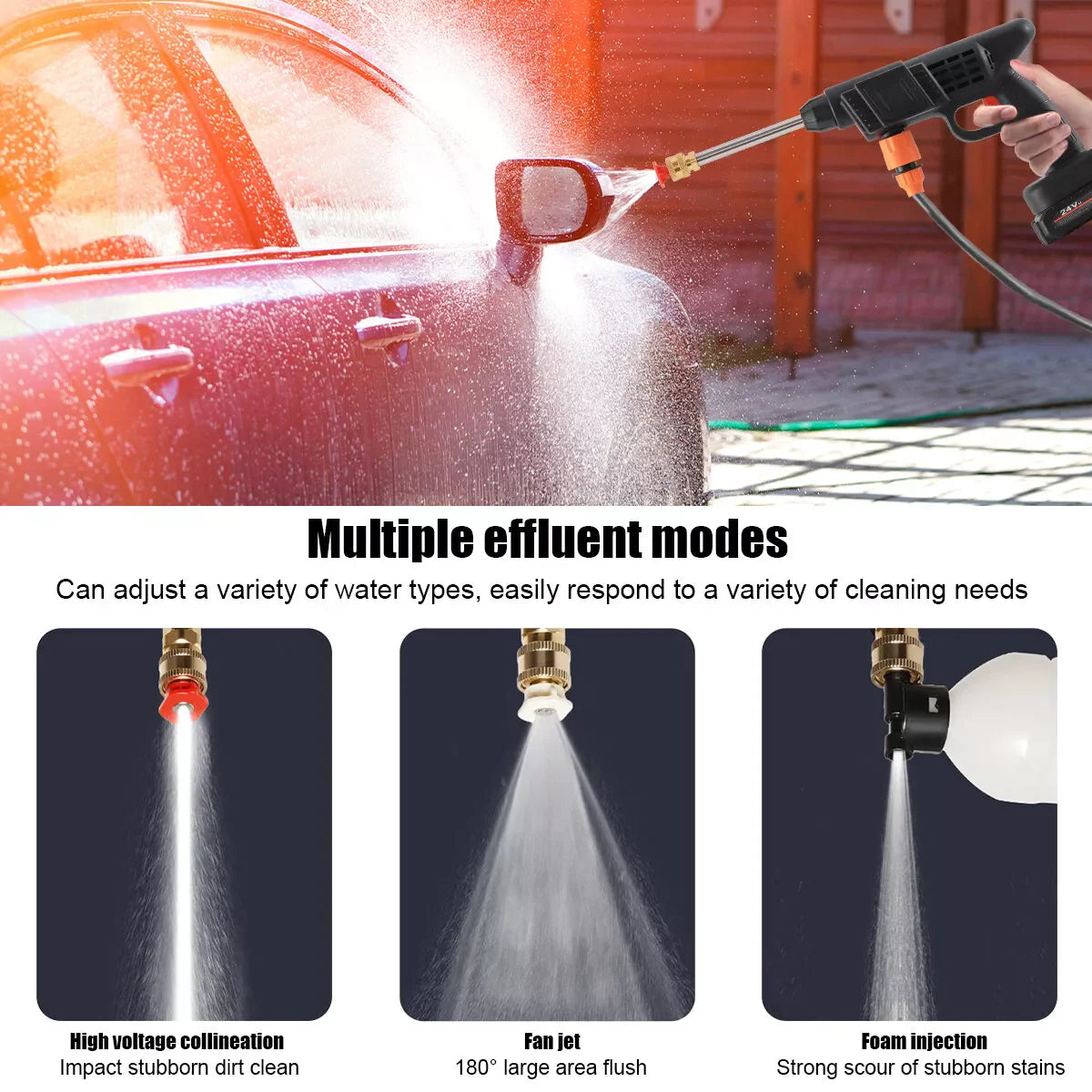 Portable Cordless Electric High Pressure Water Spray Gun Car Washer Cleaner Tool